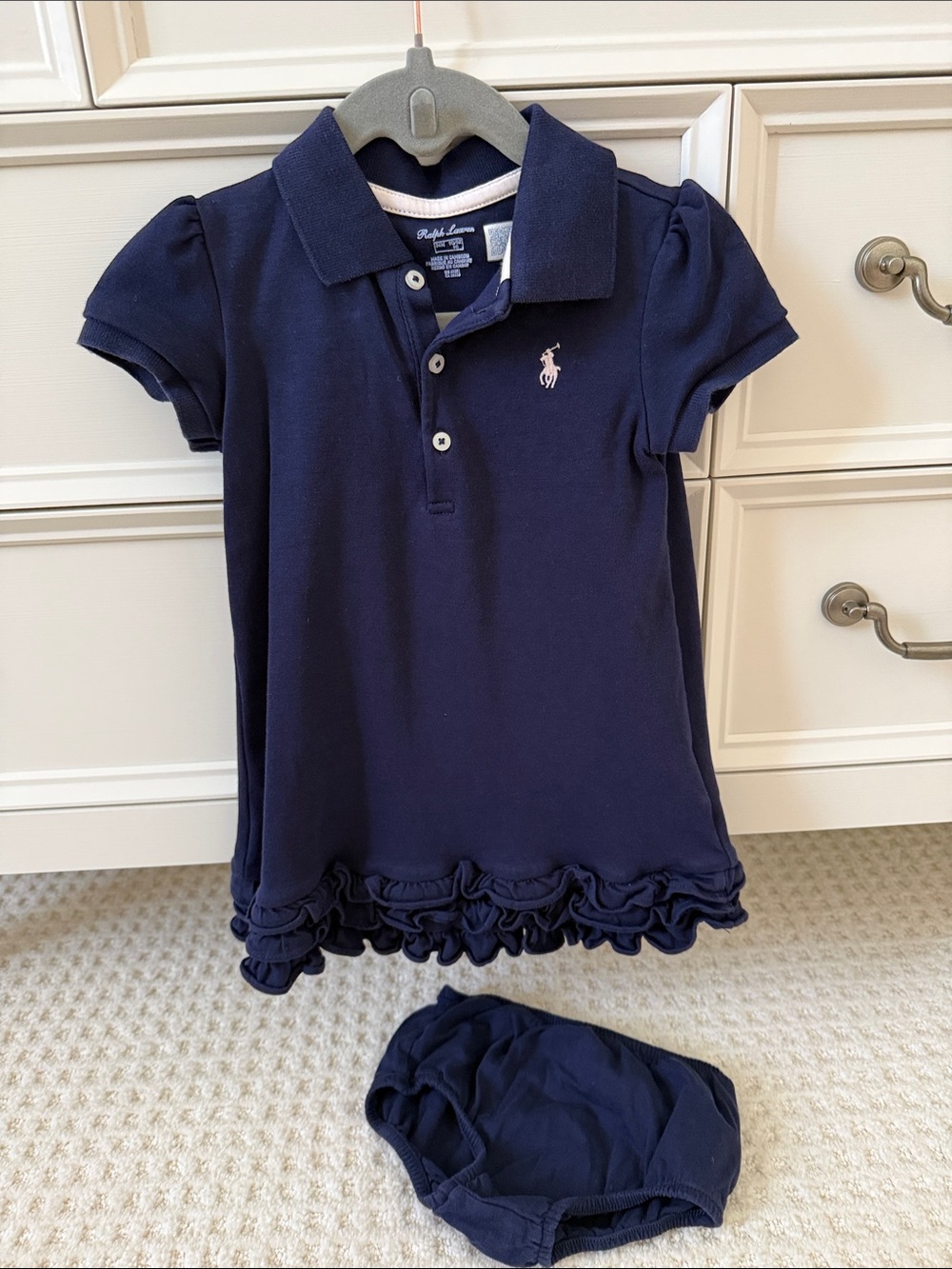 Ralph Lauren Navy Polo Dress with Pink Pony Embroidery